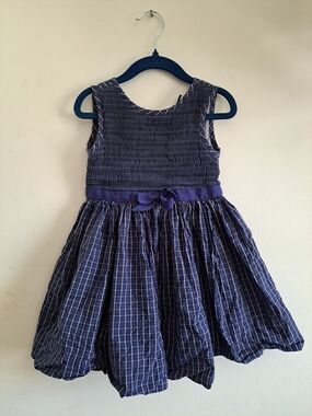 3/35$ Baby GAP Girls' Navy and White Checked Dress with Bow